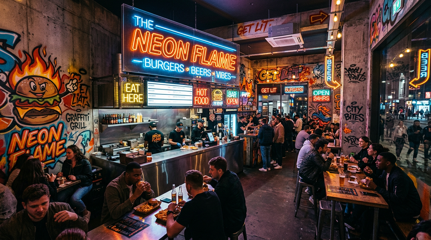 StreetStack Burgers Neon Urban Interior